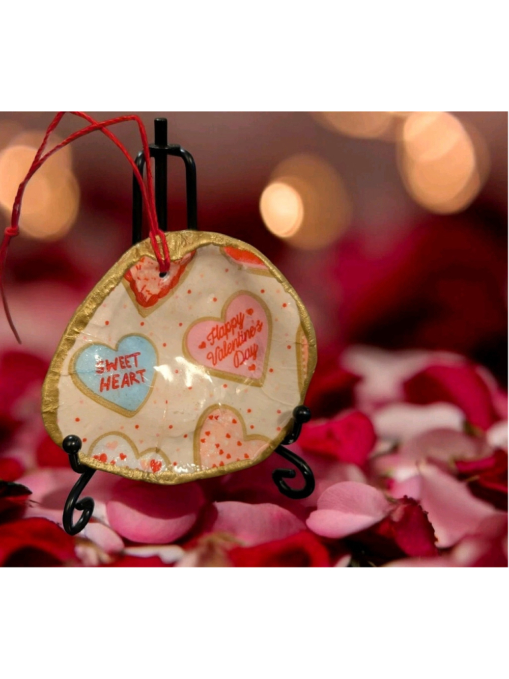 Oyster Shell Valentine's Day Ornament Hand Made Craft Decoupage